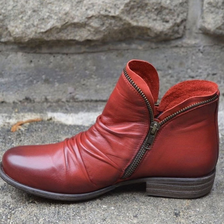 Women's Ruched Leather Side-zip Ankle Boots - photo 3