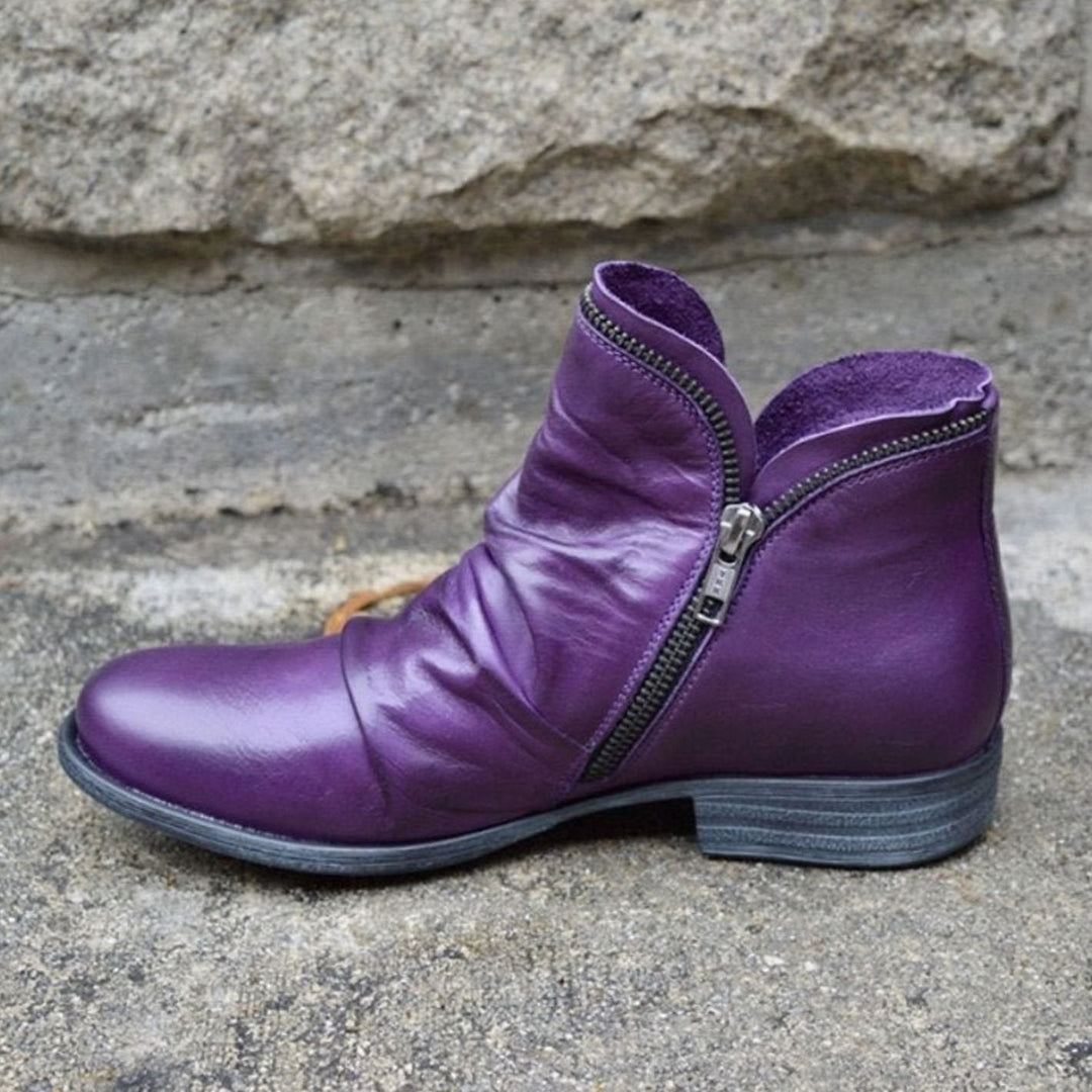 Women's Ruched Leather Side-zip Ankle Boots - photo 4