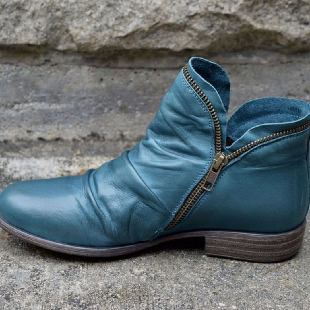 Women's Ruched Leather Side-zip Ankle Boots - photo 5