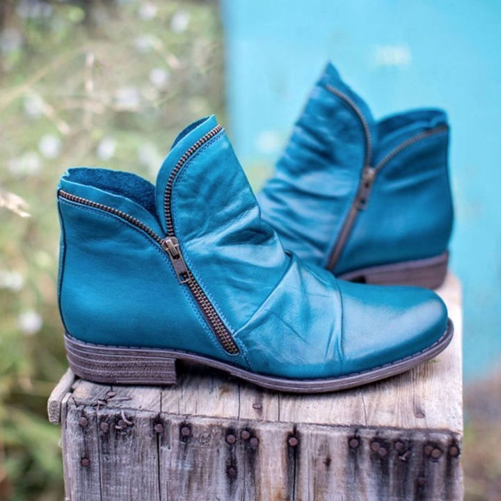 Women's Ruched Leather Side-zip Ankle Boots - photo 7