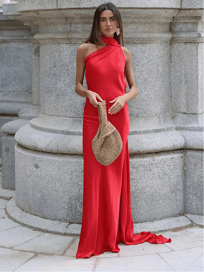Women's Satin Halter Neck Dress - photo 10