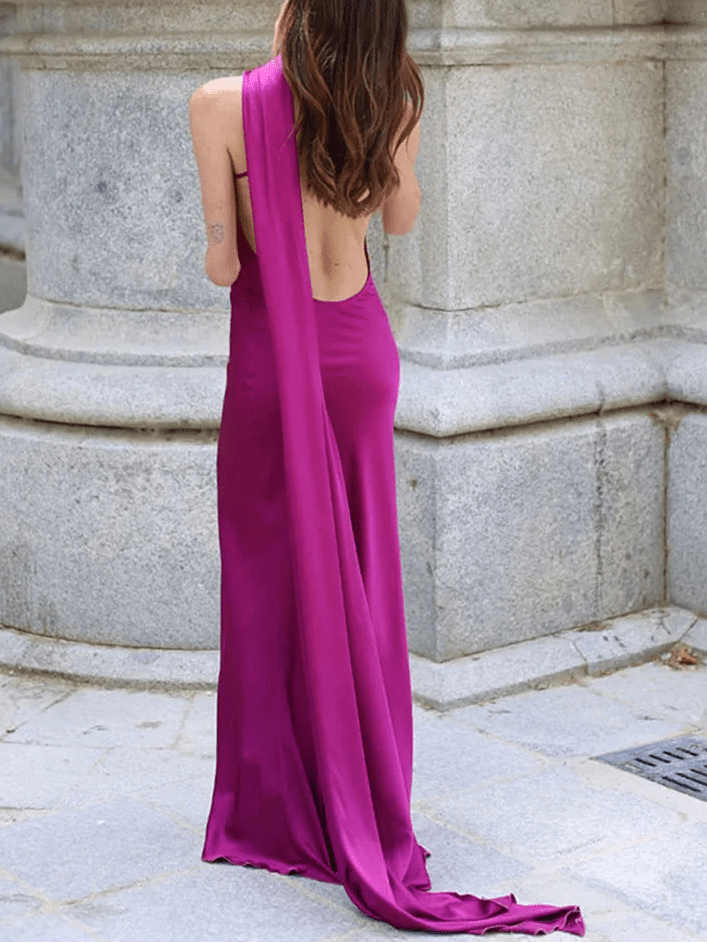 Women's Satin Halter Neck Dress - photo 11