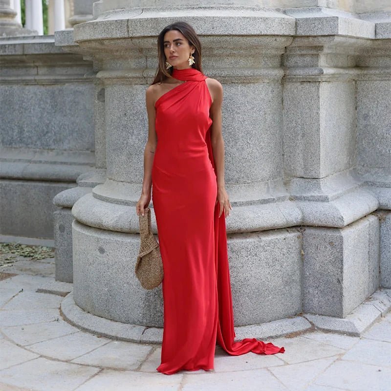 Women's Satin Halter Neck Dress - photo 3