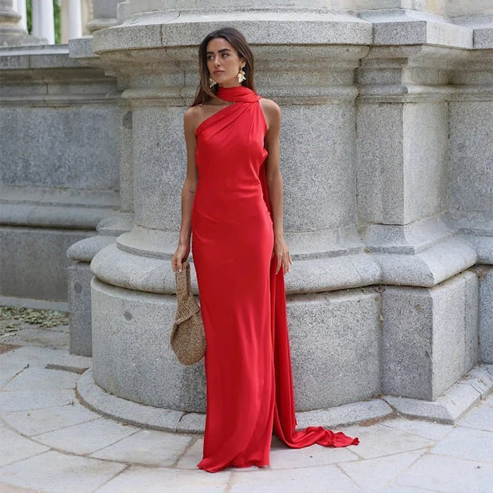 Women's Satin Halter Neck Dress - photo 3