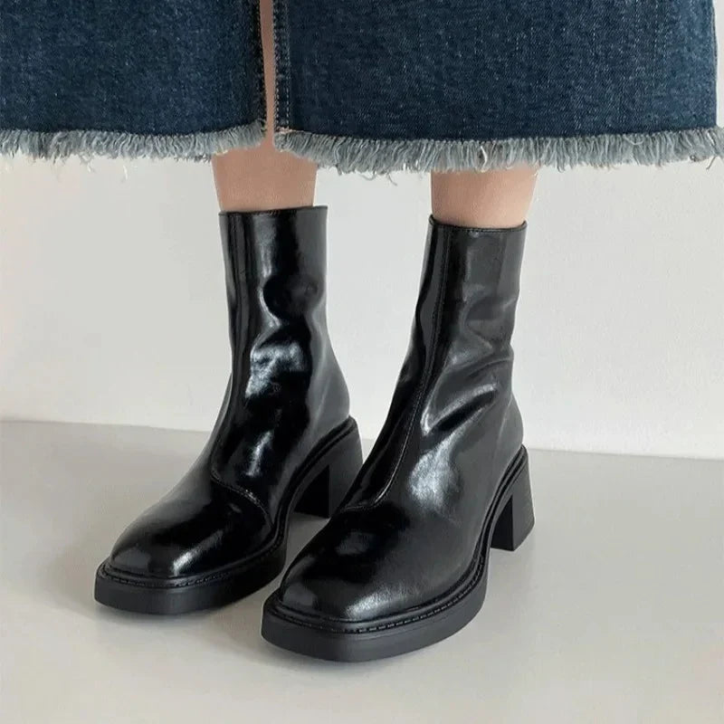 Women's Square Toe Block Heel Ankle Boots - photo 1