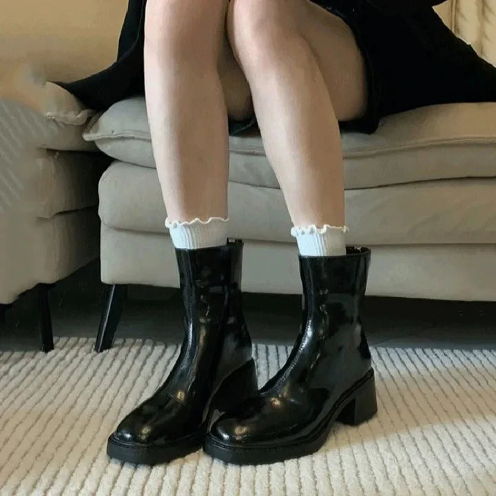 Women's Square Toe Block Heel Ankle Boots - photo 10