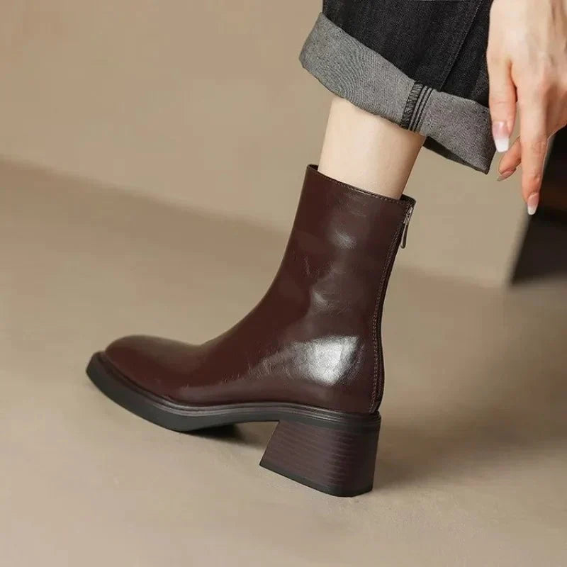 Women's Square Toe Block Heel Ankle Boots - photo 3