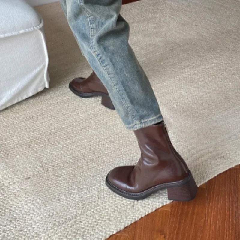 Women's Square Toe Block Heel Ankle Boots - photo 4