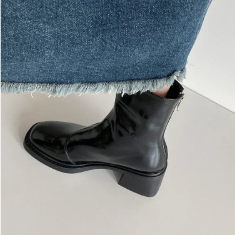 Women's Square Toe Block Heel Ankle Boots - photo 5