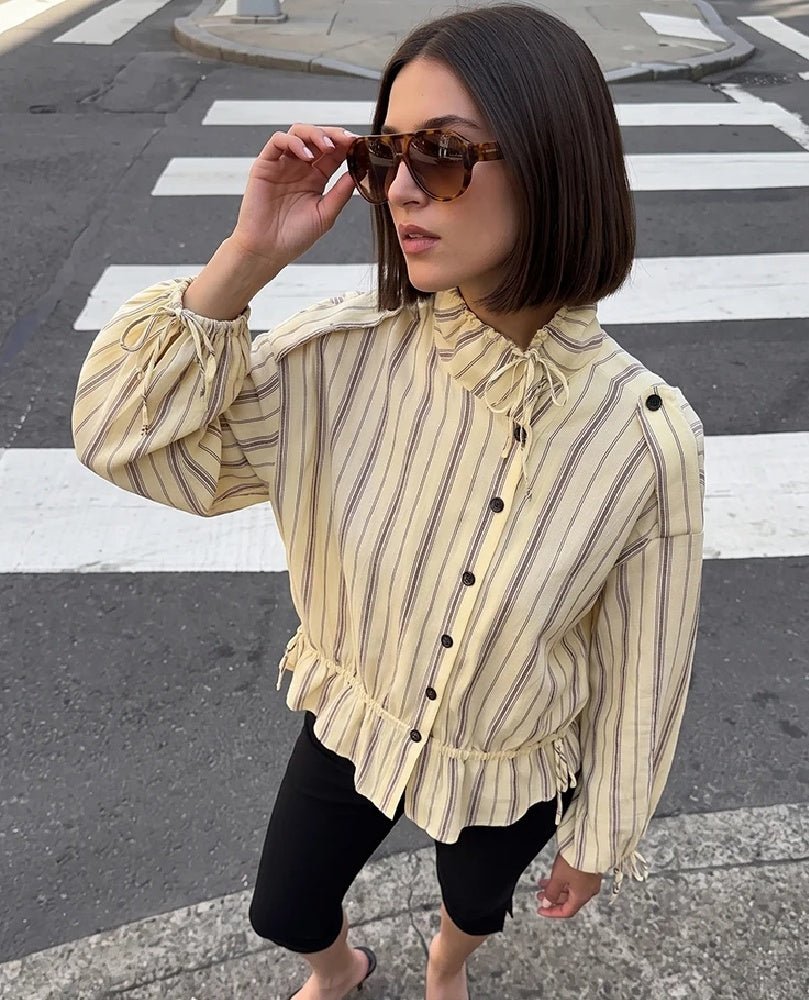 Women's Striped Jacket with Stand Collar and Stripe - photo 1