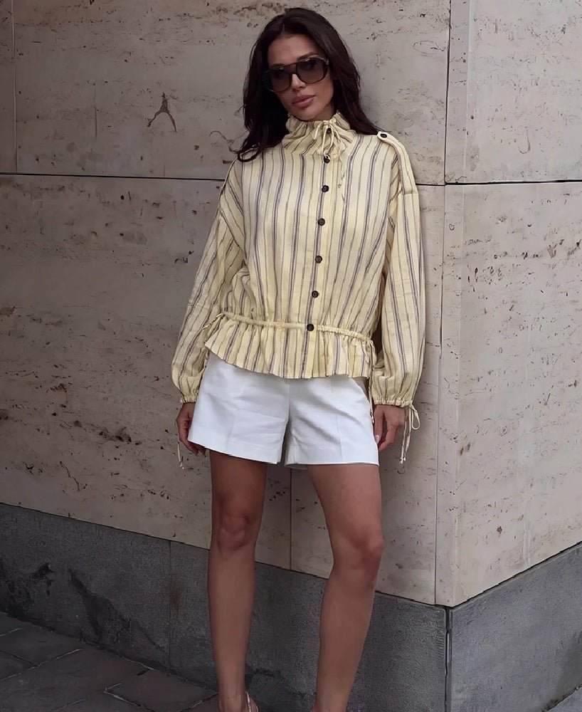 Women's Striped Jacket with Stand Collar and Stripe - photo 2