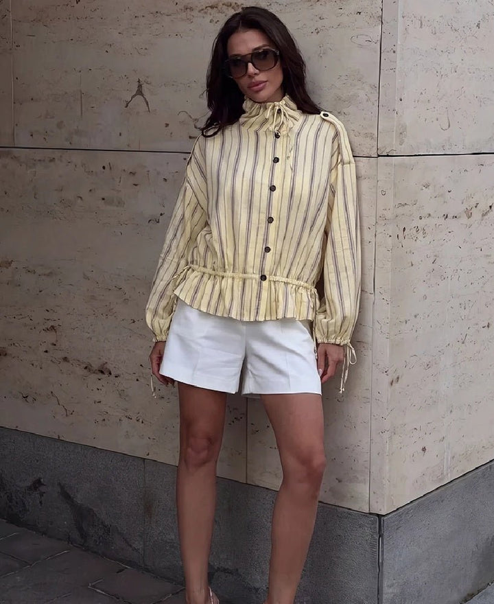 Women's Striped Jacket with Stand Collar and Stripe - photo 2