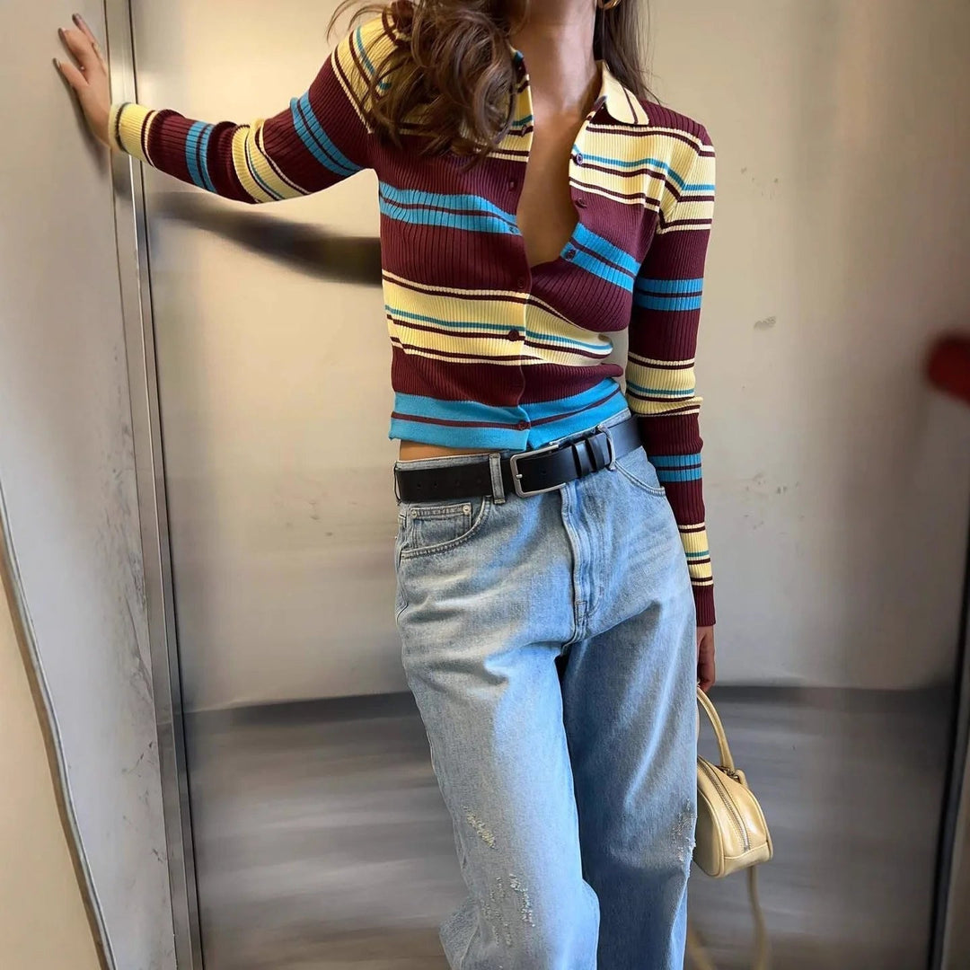 Women's Striped Knitted Cardigan - photo 1