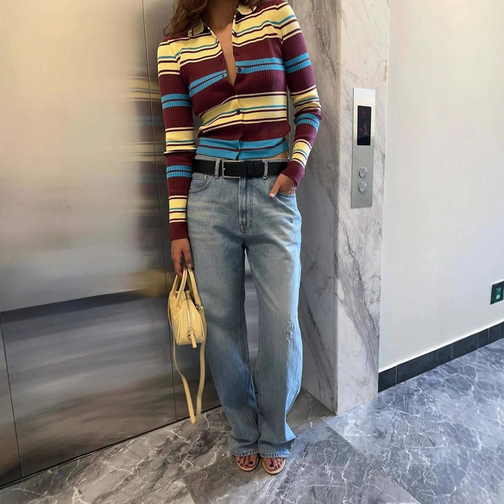 Women's Striped Knitted Cardigan - photo 2