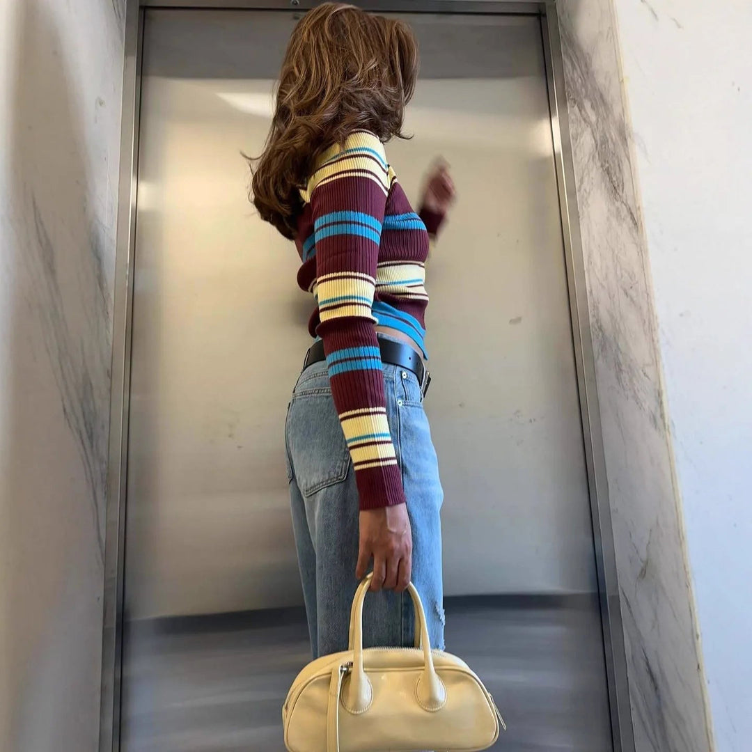 Women's Striped Knitted Cardigan - photo 3