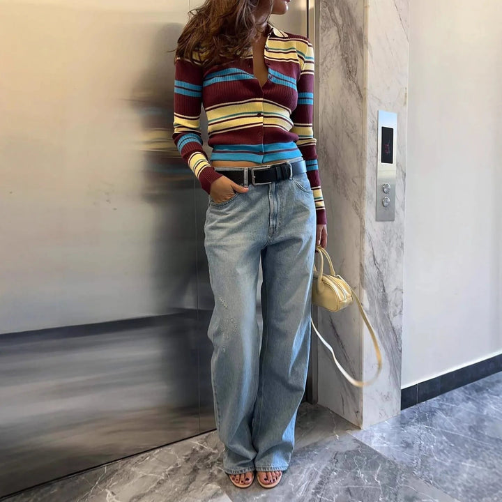 Women's Striped Knitted Cardigan - photo 4