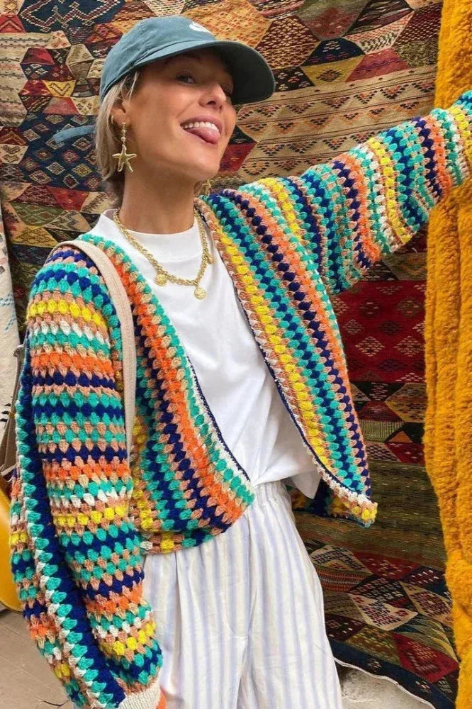 Women's Striped Knitted Cardigan with Oversized Cut - photo 1