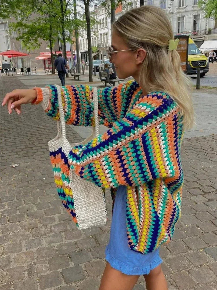 Women's Striped Knitted Cardigan with Oversized Cut - photo 3