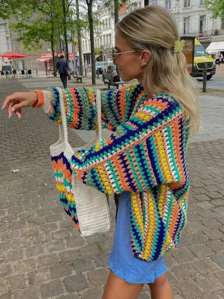 Women's Striped Knitted Cardigan with Oversized Cut - photo 3