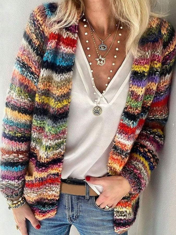 Women's Striped Knitted Cardigan with Stripe - photo 1