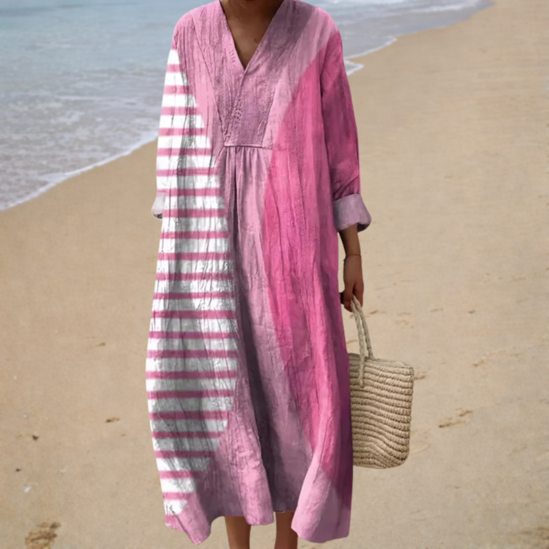 Women's Striped Midi Dress in Pink - photo 1