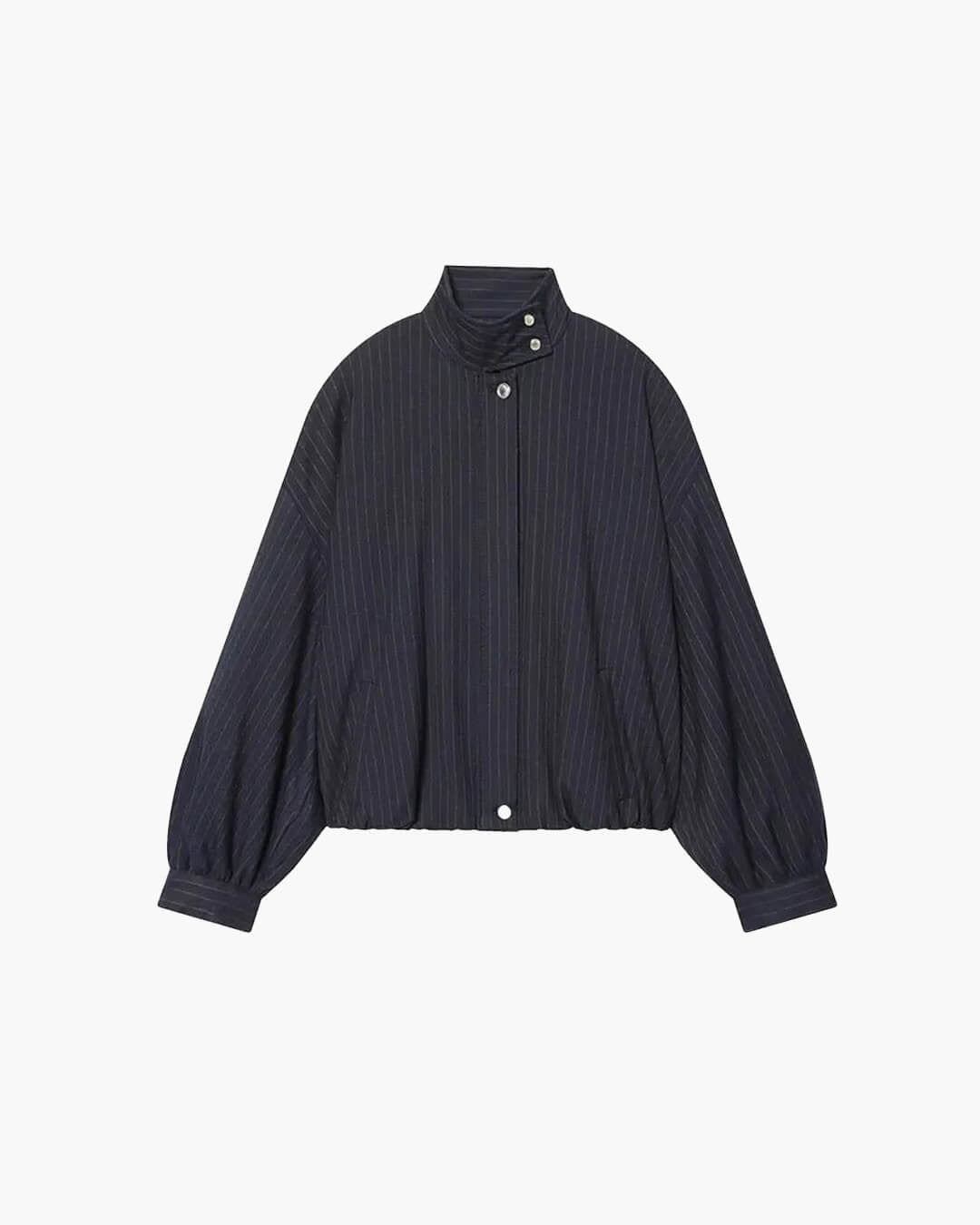 Women's Striped Relaxed Bomber Jacket with Button Front - photo 6