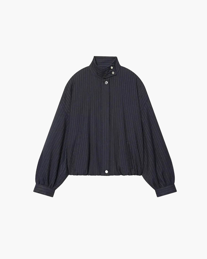 Women's Striped Relaxed Bomber Jacket with Button Front - photo 6