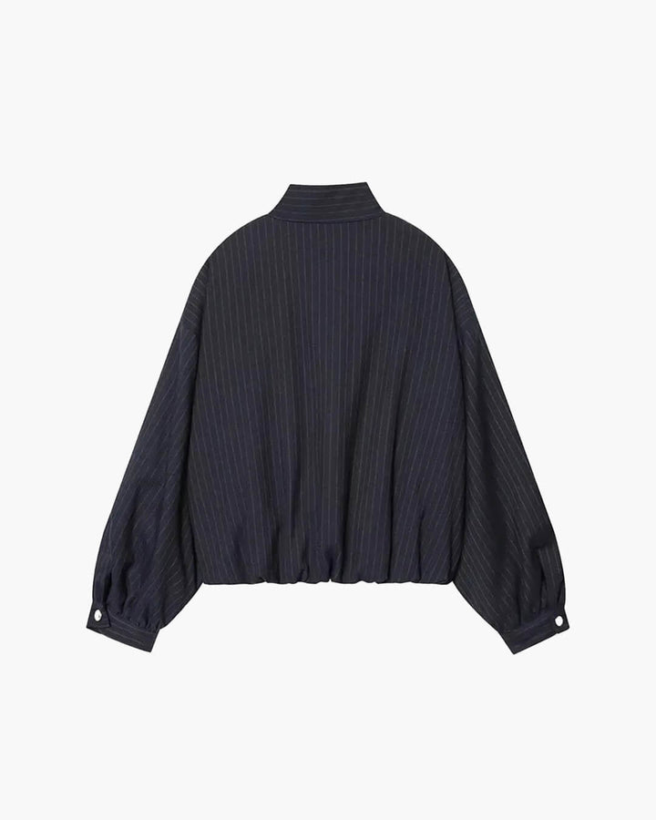 Women's Striped Relaxed Bomber Jacket with Button Front - photo 7