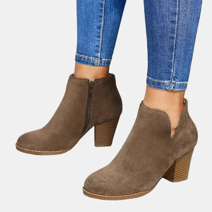 Women's Suede Block Heel Side-zip Ankle Boots - photo 1