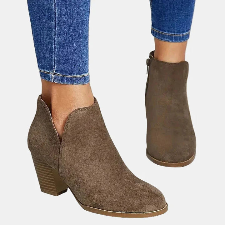 Women's Suede Block Heel Side-zip Ankle Boots - photo 2