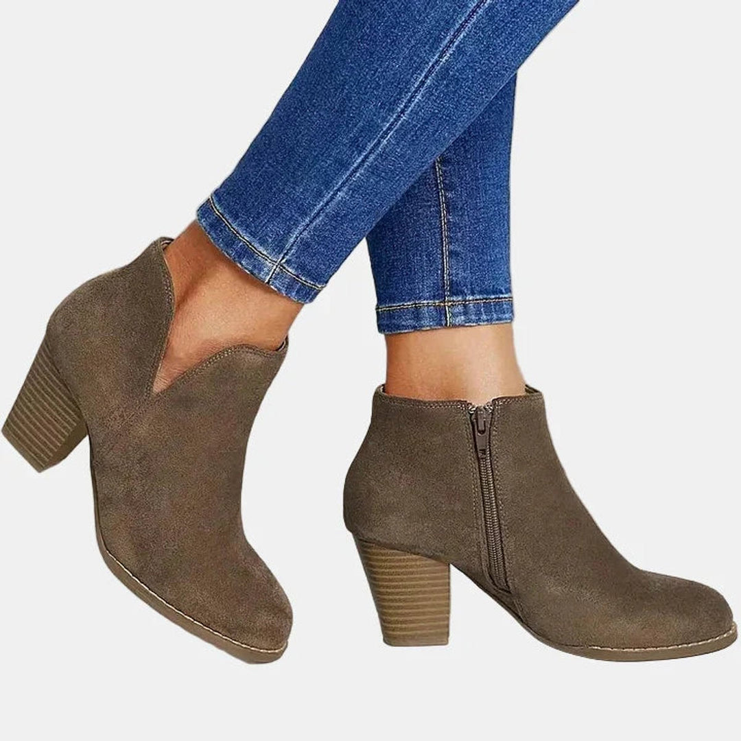 Women's Suede Block Heel Side-zip Ankle Boots - photo 3