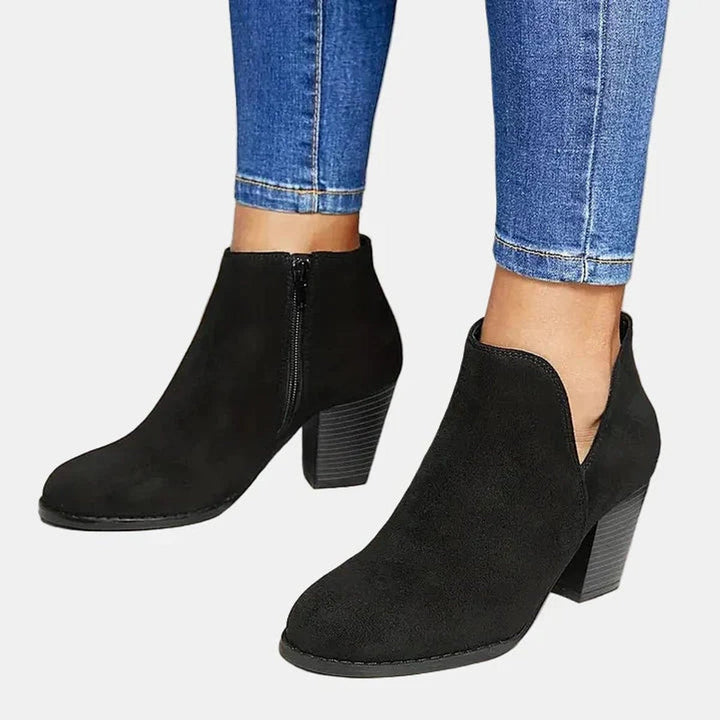 Women's Suede Block Heel Side-zip Ankle Boots - photo 5