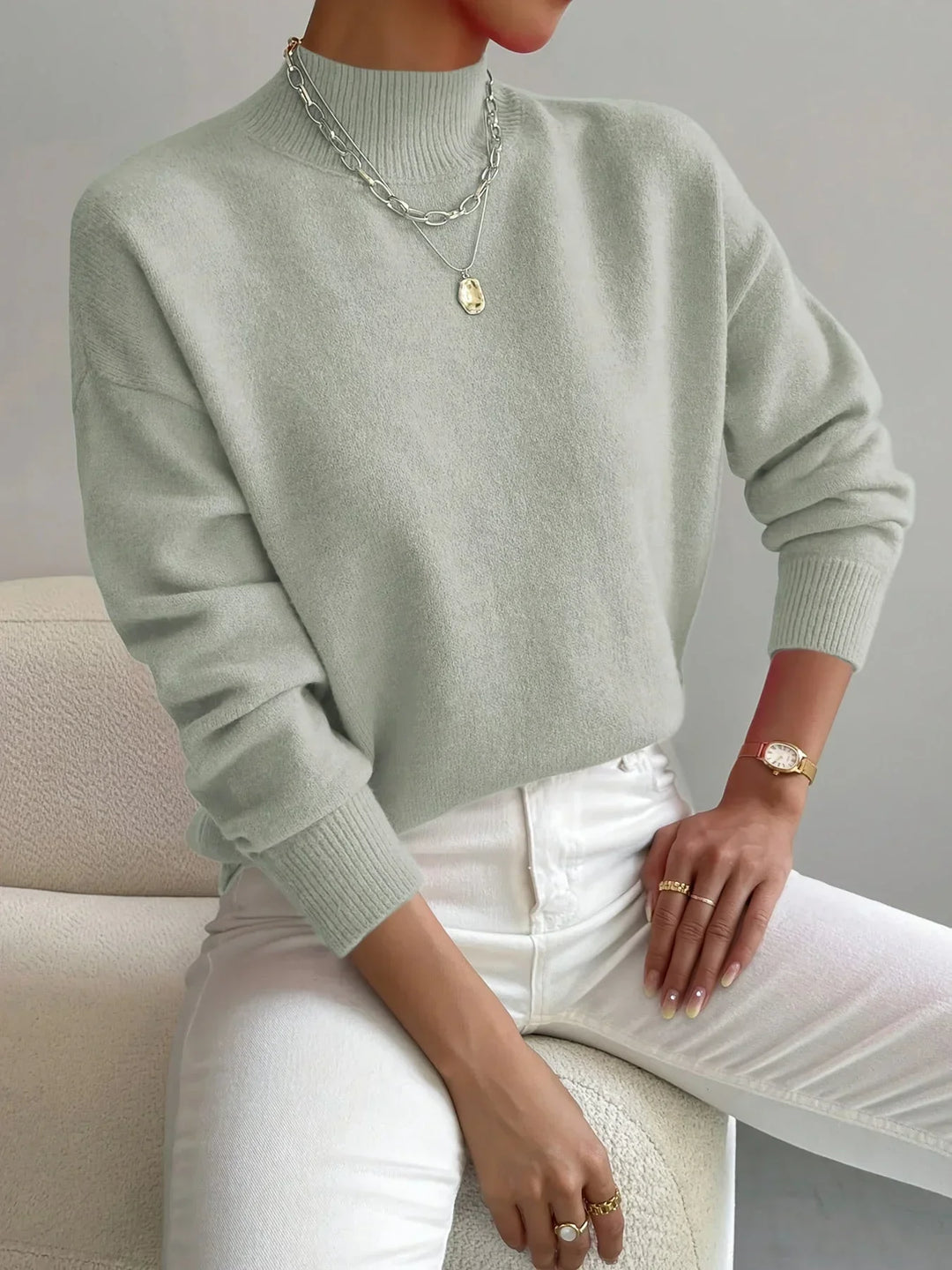 Women's Sweater with Mock Neck, Stretch Fabric and Long Sleeves - photo 10