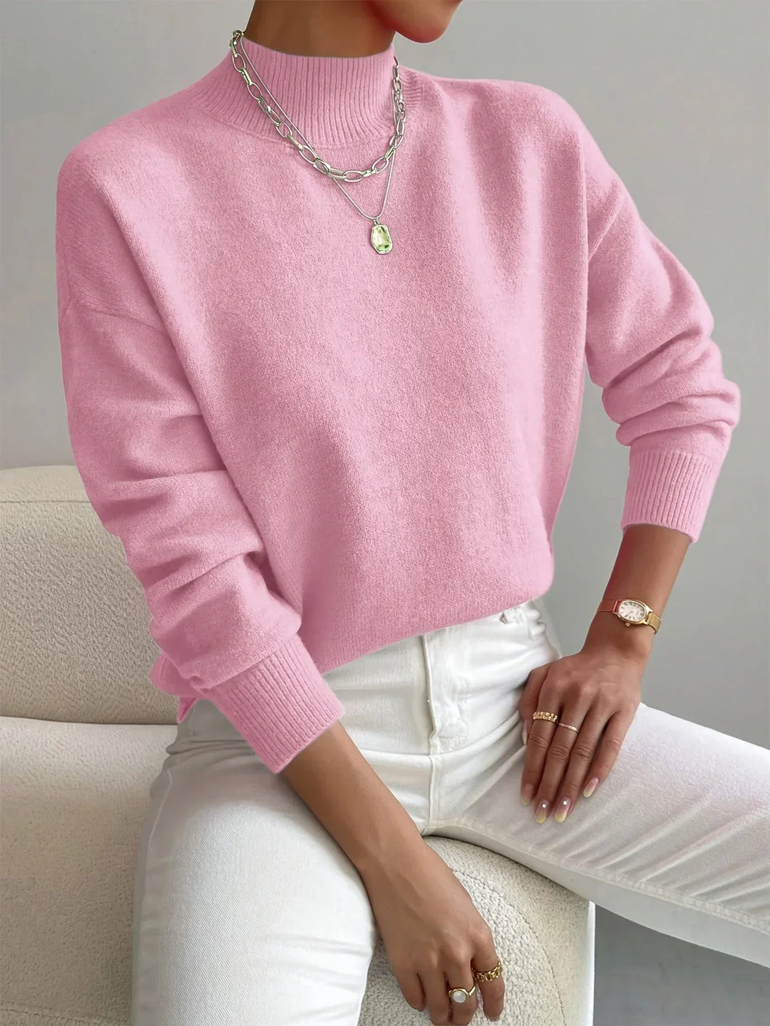 Women's Sweater with Mock Neck, Stretch Fabric and Long Sleeves - photo 2