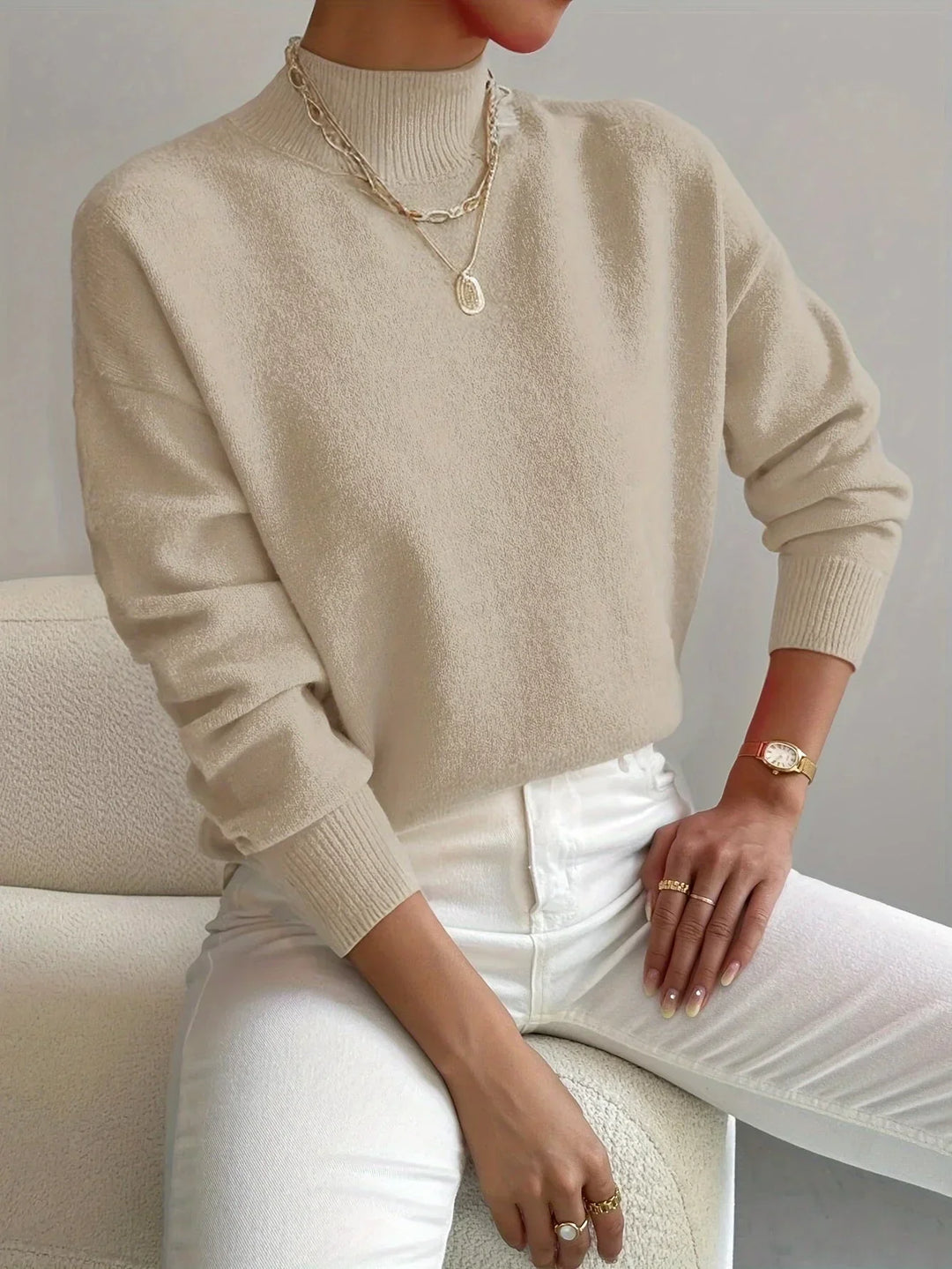 Women's Sweater with Mock Neck, Stretch Fabric and Long Sleeves - photo 4