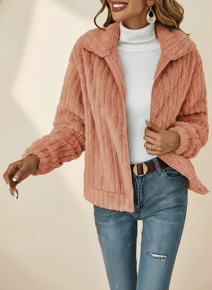 Women's Teddy Fleece Zip-up Jacket with Collar - photo 1