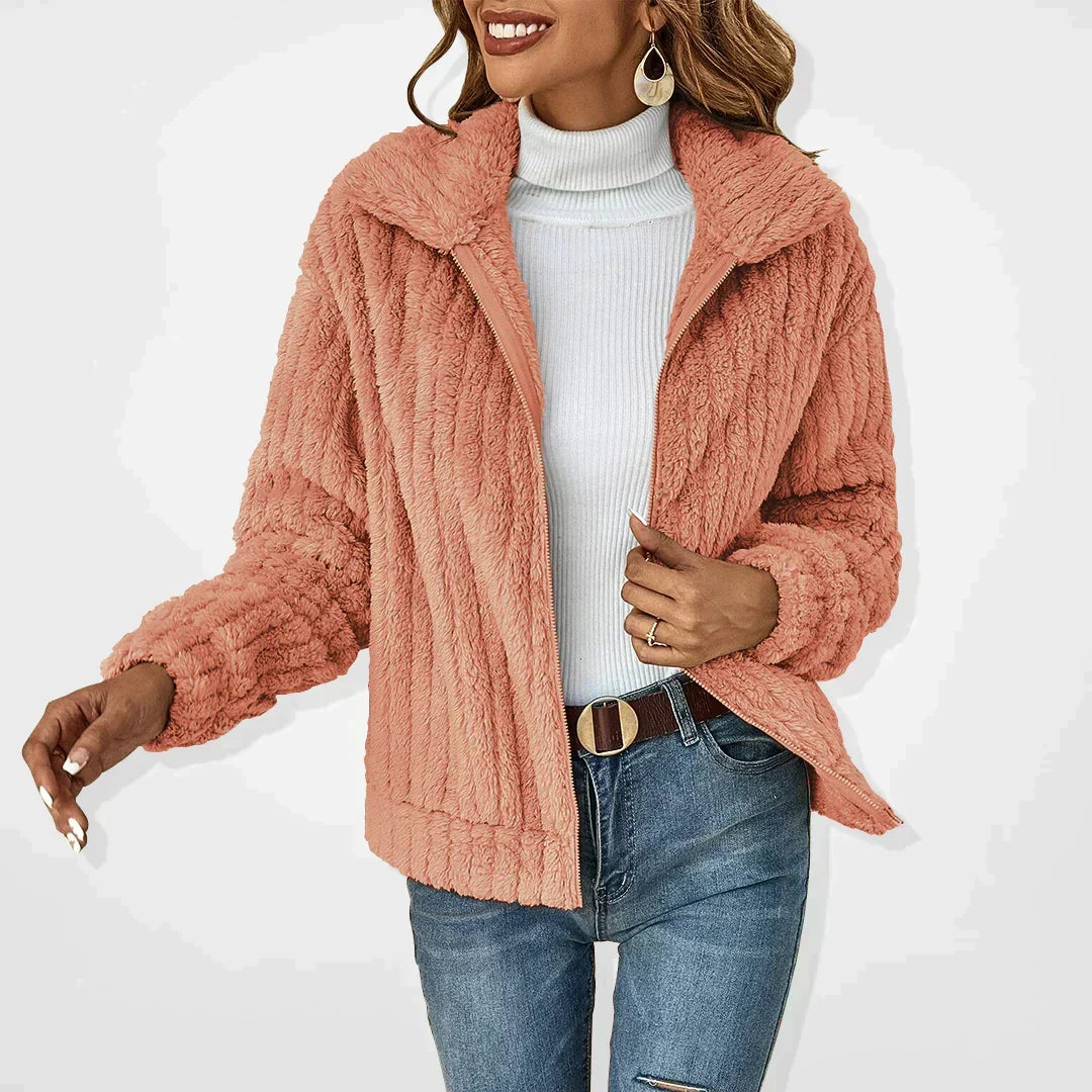 Women's Teddy Fleece Zip-up Jacket with Collar - photo 2