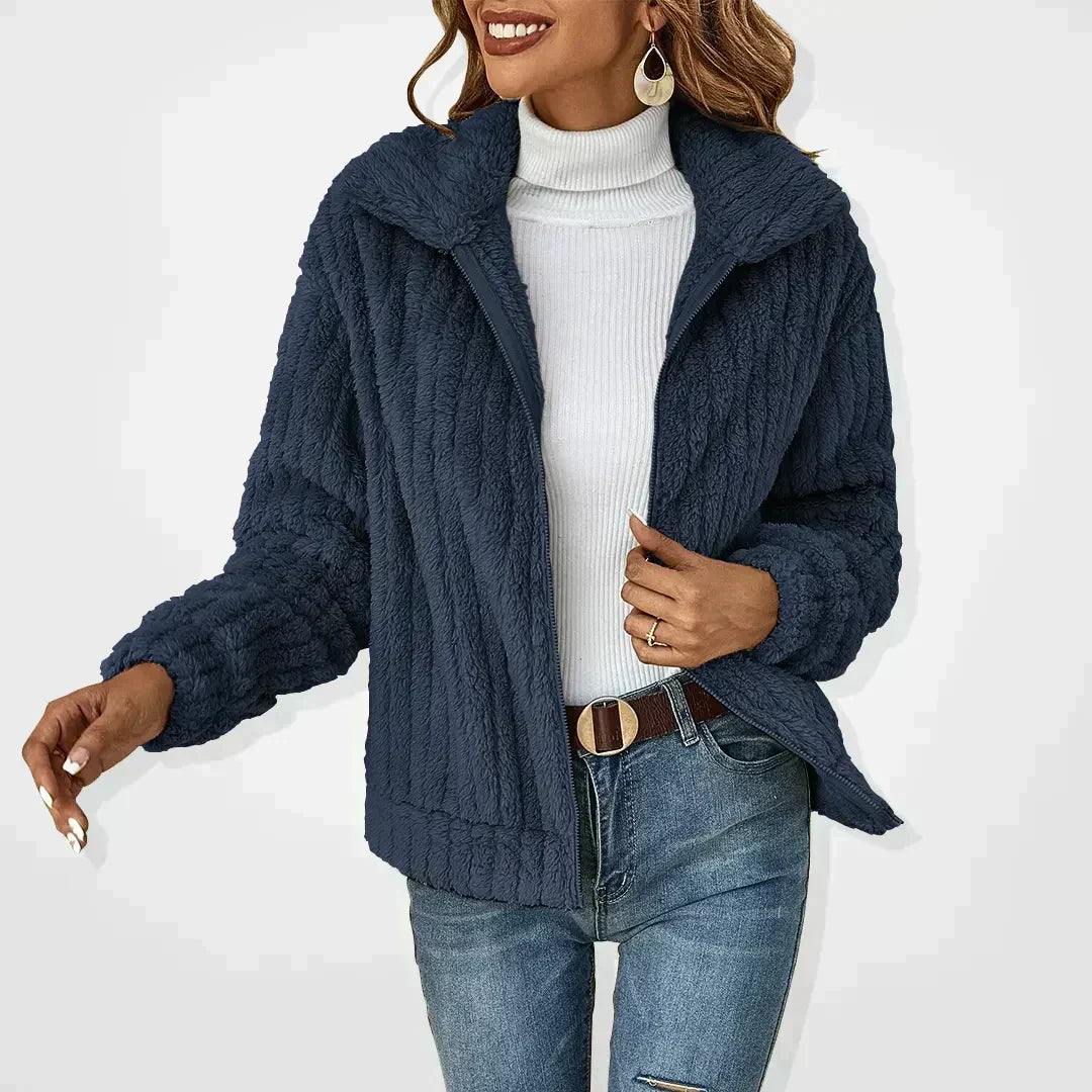 Women's Teddy Fleece Zip-up Jacket with Collar - photo 3
