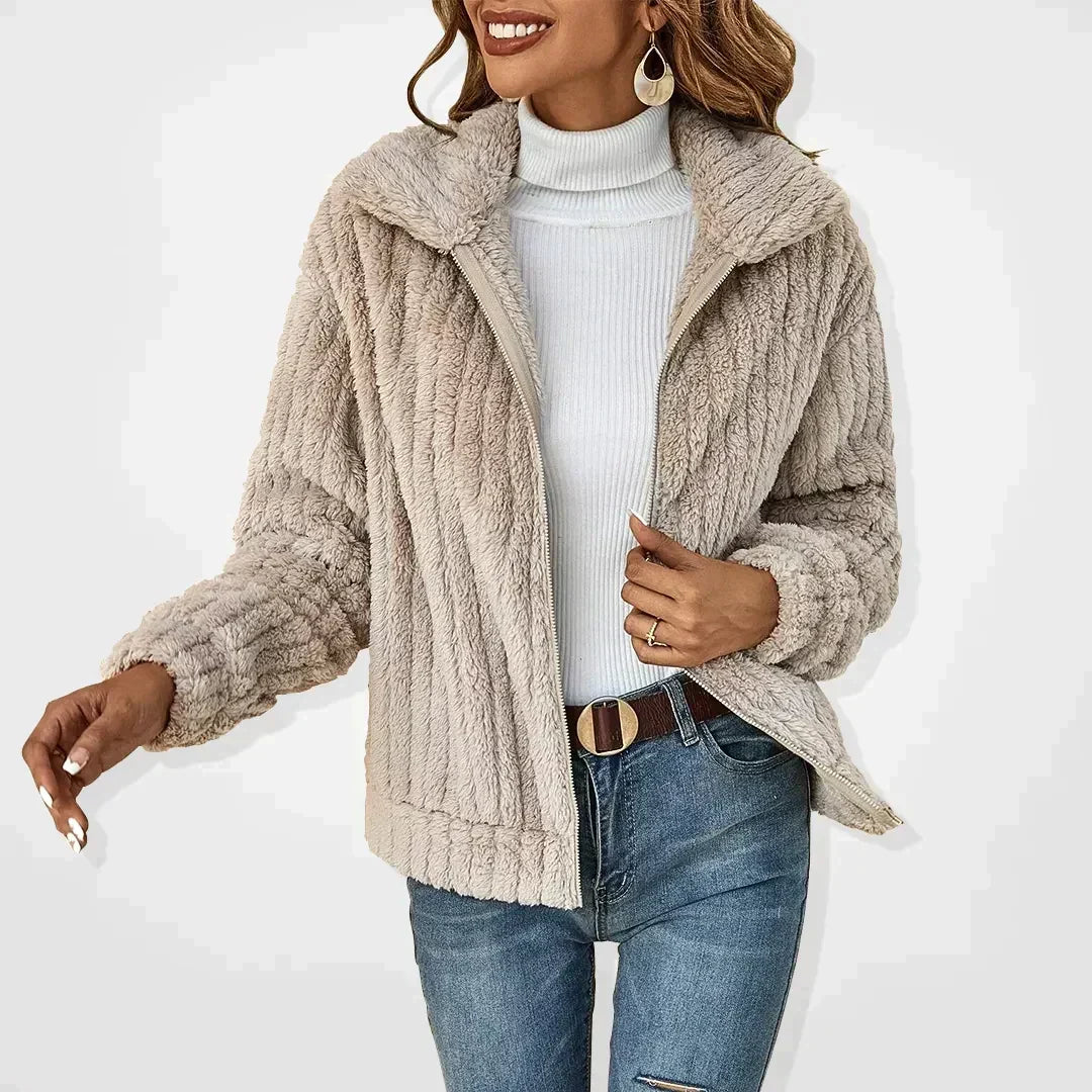 Women's Teddy Fleece Zip-up Jacket with Collar - photo 4