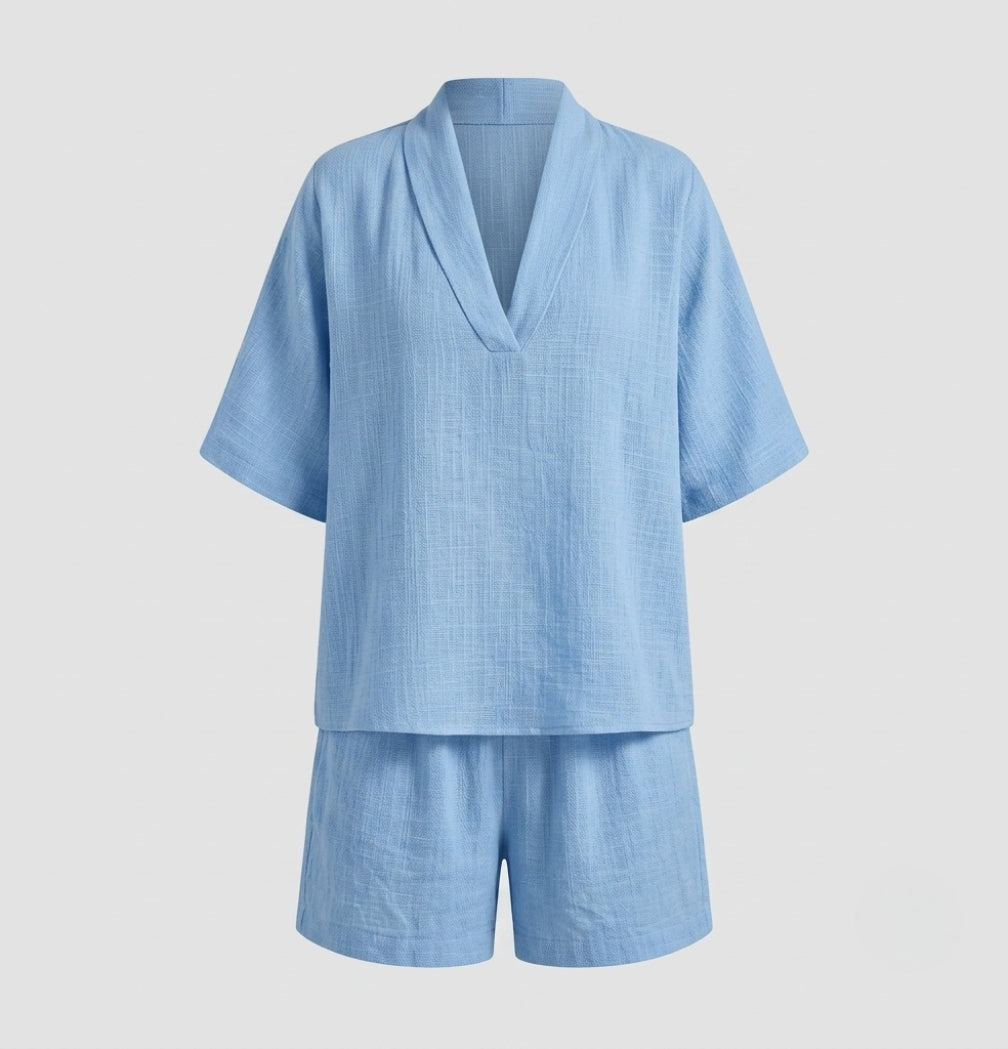 Women's V-Neck Shirt and Shorts Two-Piece Set - photo 5