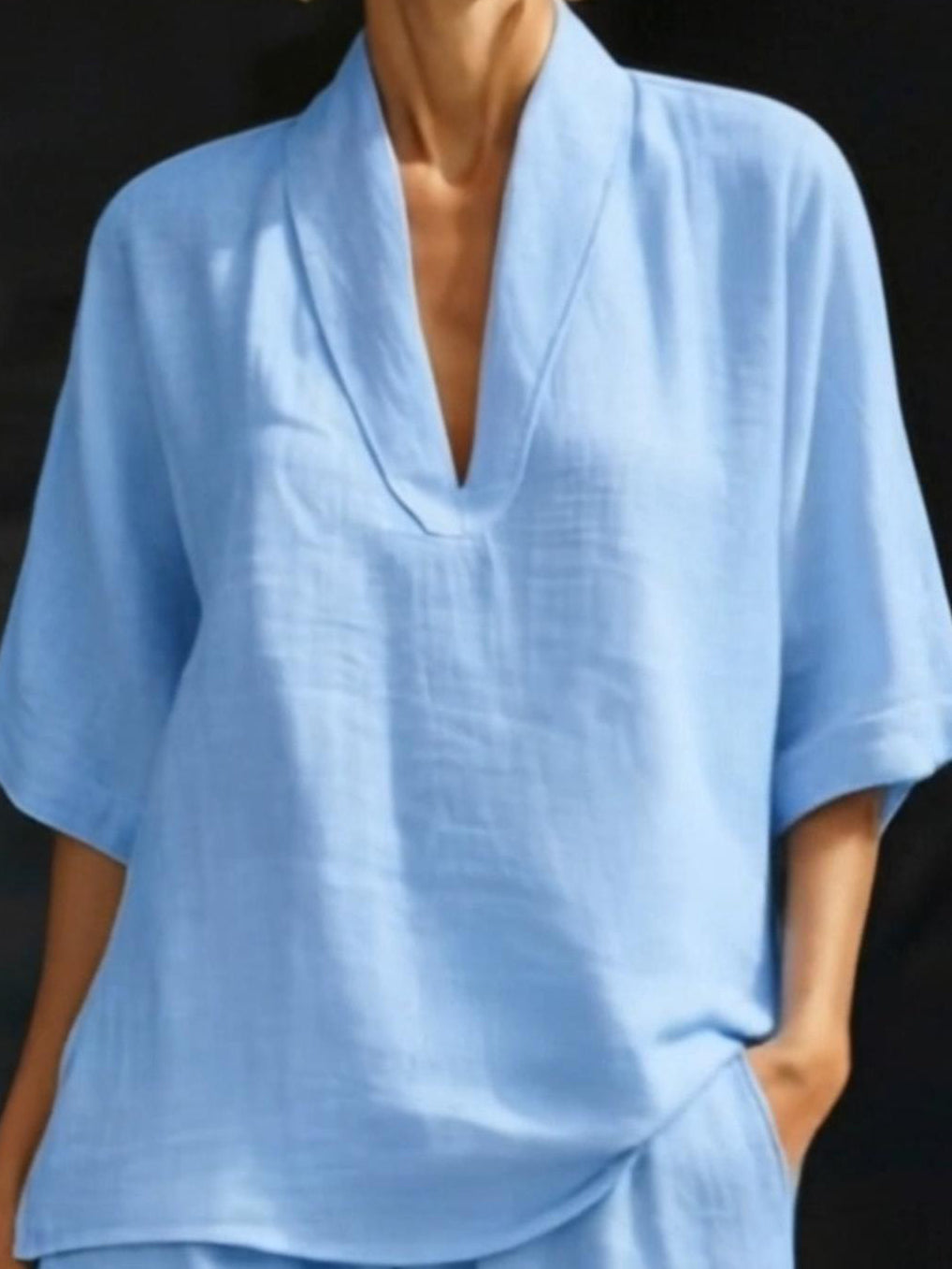 Women's V-Neck Shirt and Shorts Two-Piece Set - photo 7