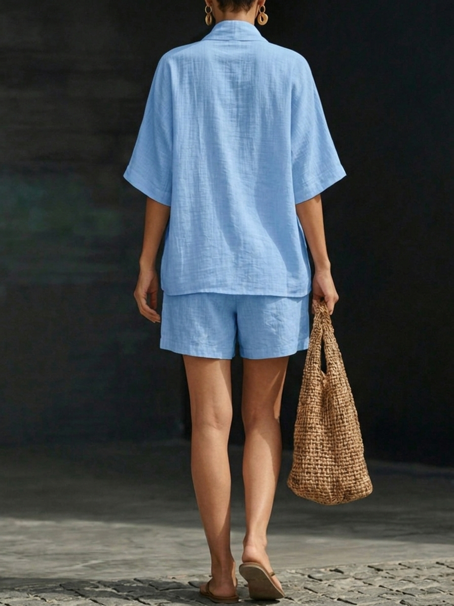 Women's V-Neck Shirt and Shorts Two-Piece Set - photo 8