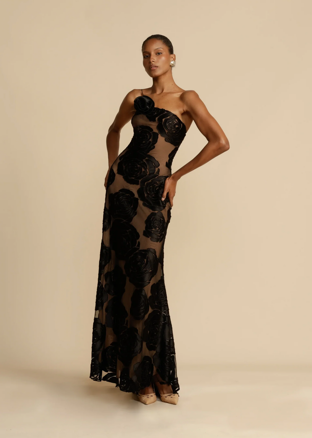 Women's Embroidered Strapless Maxi Dress with Mesh Overlay - photo 1