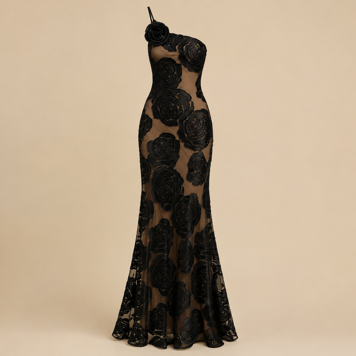 Women's Embroidered Strapless Maxi Dress with Mesh Overlay - photo 2