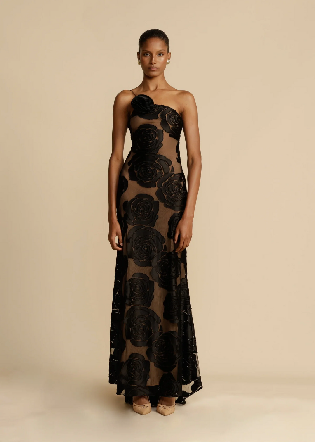 Women's Embroidered Strapless Maxi Dress with Mesh Overlay - photo 3
