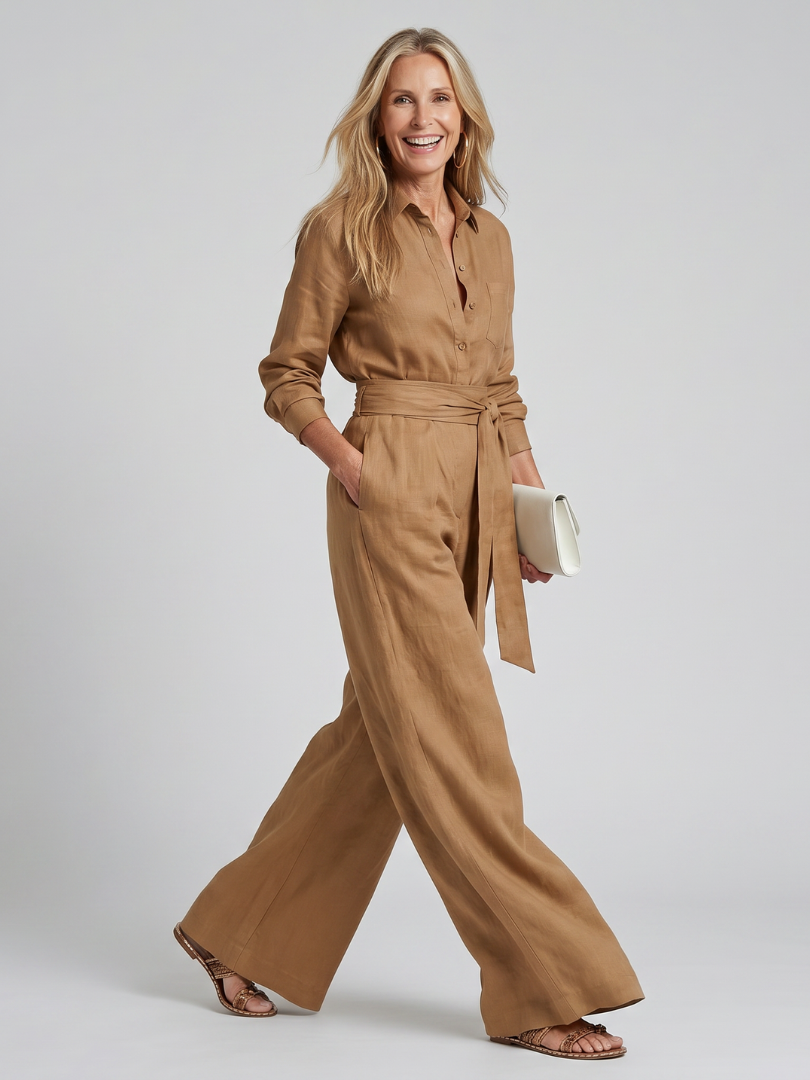 Women's Wide-Leg Long Sleeve Jumpsuit - photo 3
