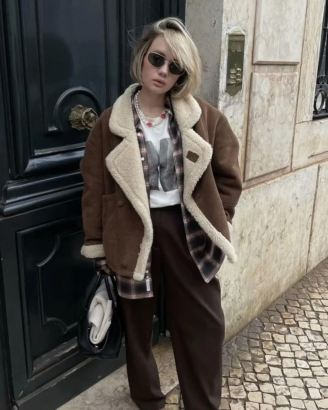 Women's Faux Shearling Aviator Jacket with Zip Front - photo 1