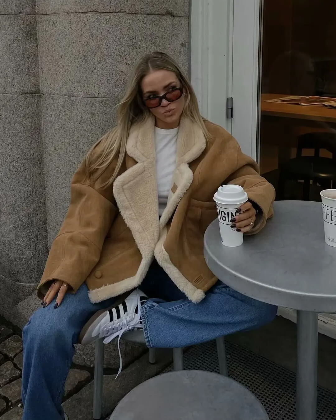Women's Faux Shearling Aviator Jacket with Zip Front - photo 2