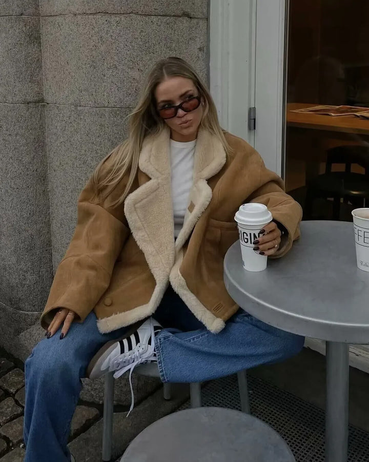 Women's Faux Shearling Aviator Jacket with Zip Front - photo 2