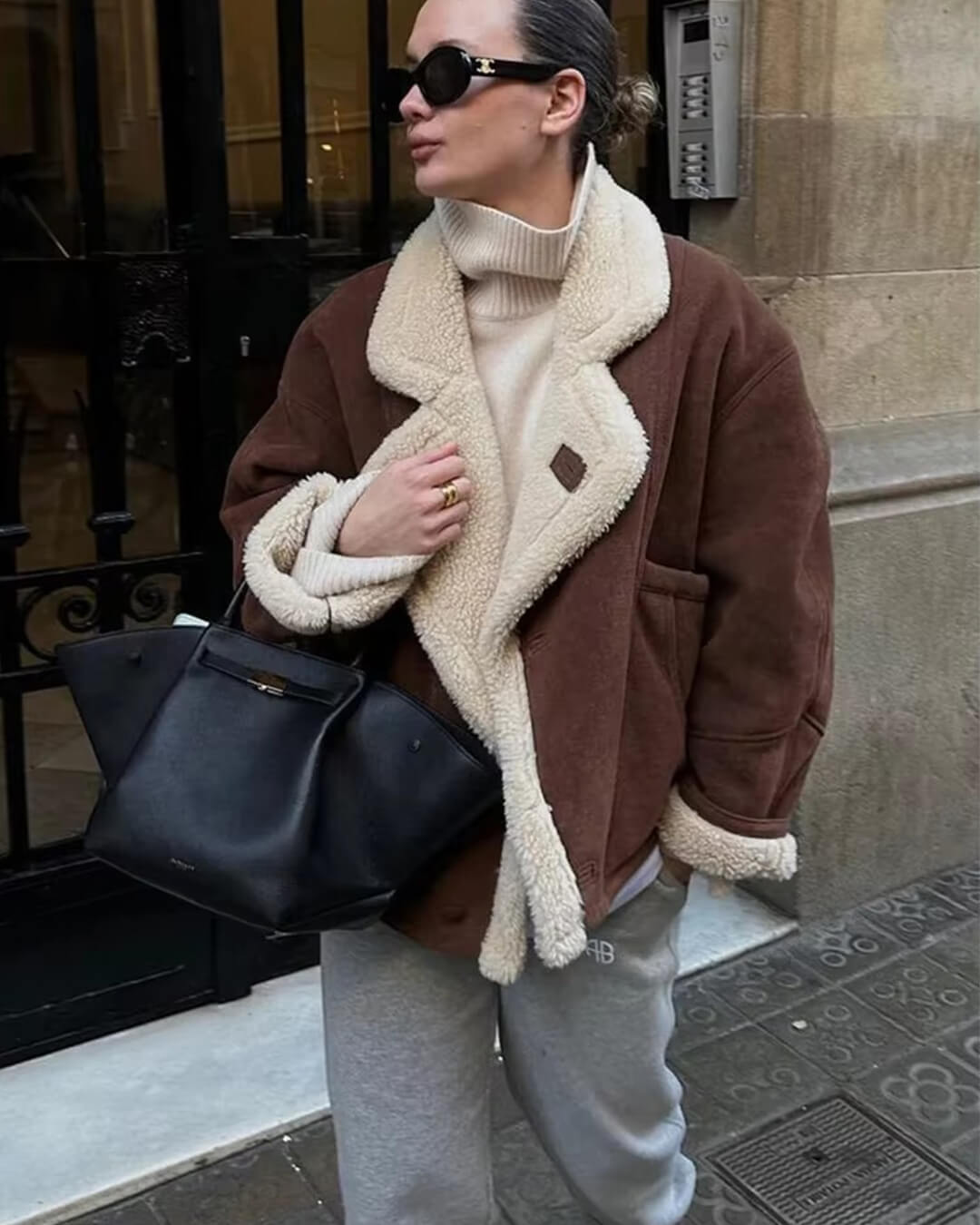 Women's Faux Shearling Aviator Jacket with Zip Front - photo 4